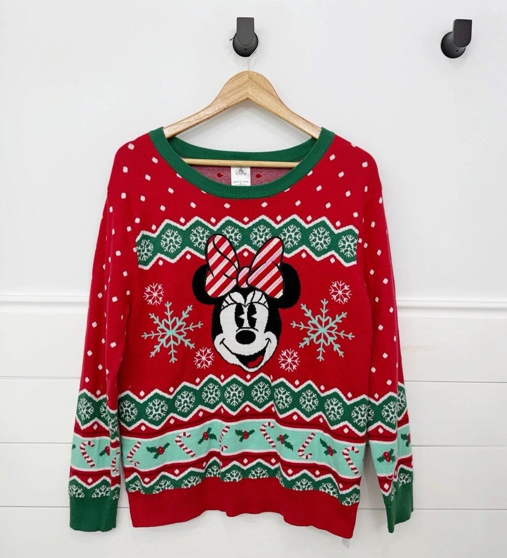 Women’s Disney Minnie Mouse Ugly Christmas Holiday Sweater Size L